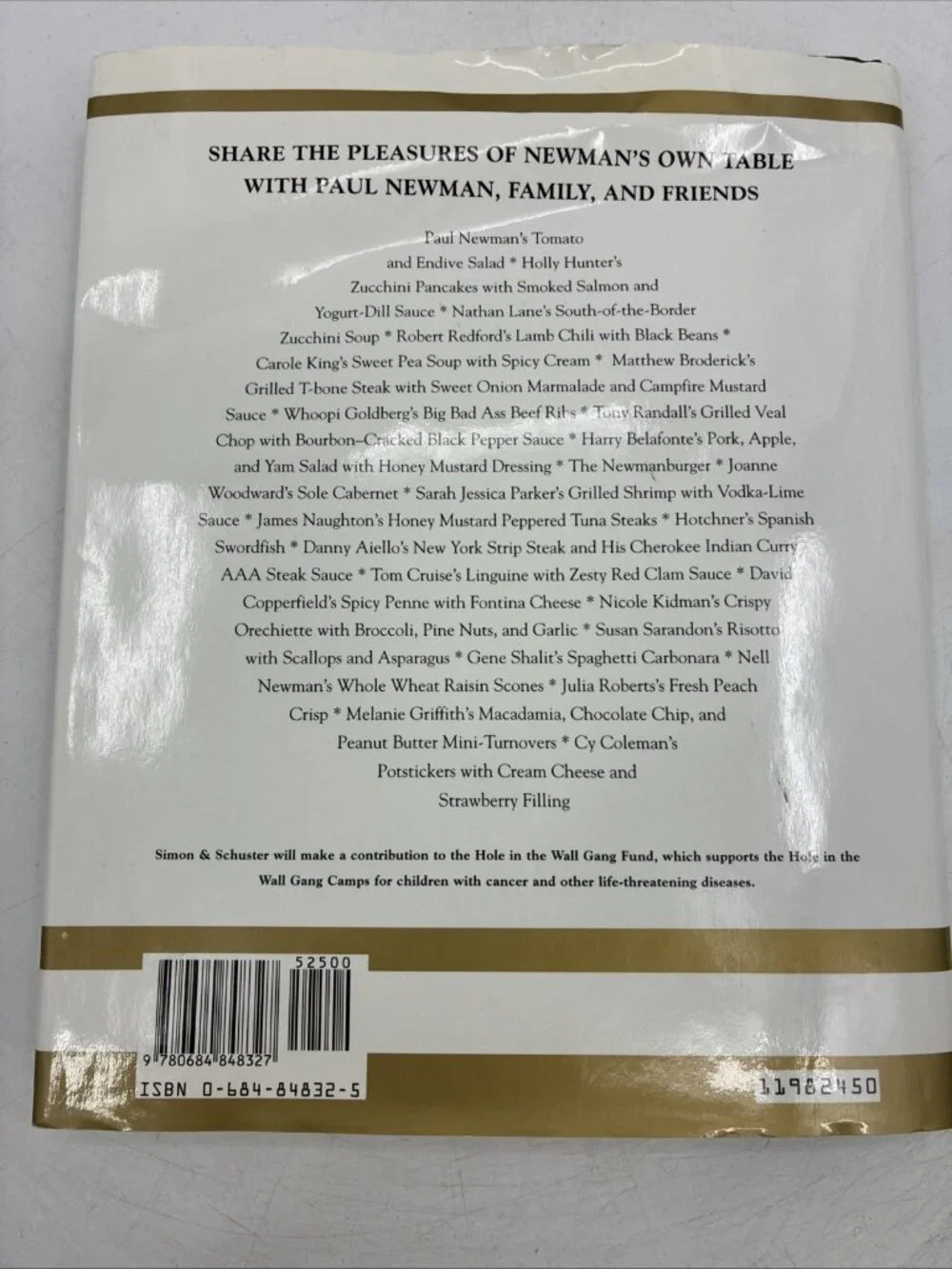 Newmans Own Cookbook Paul Newman A E Hotchner 1998 Hardcover Dust Jacket